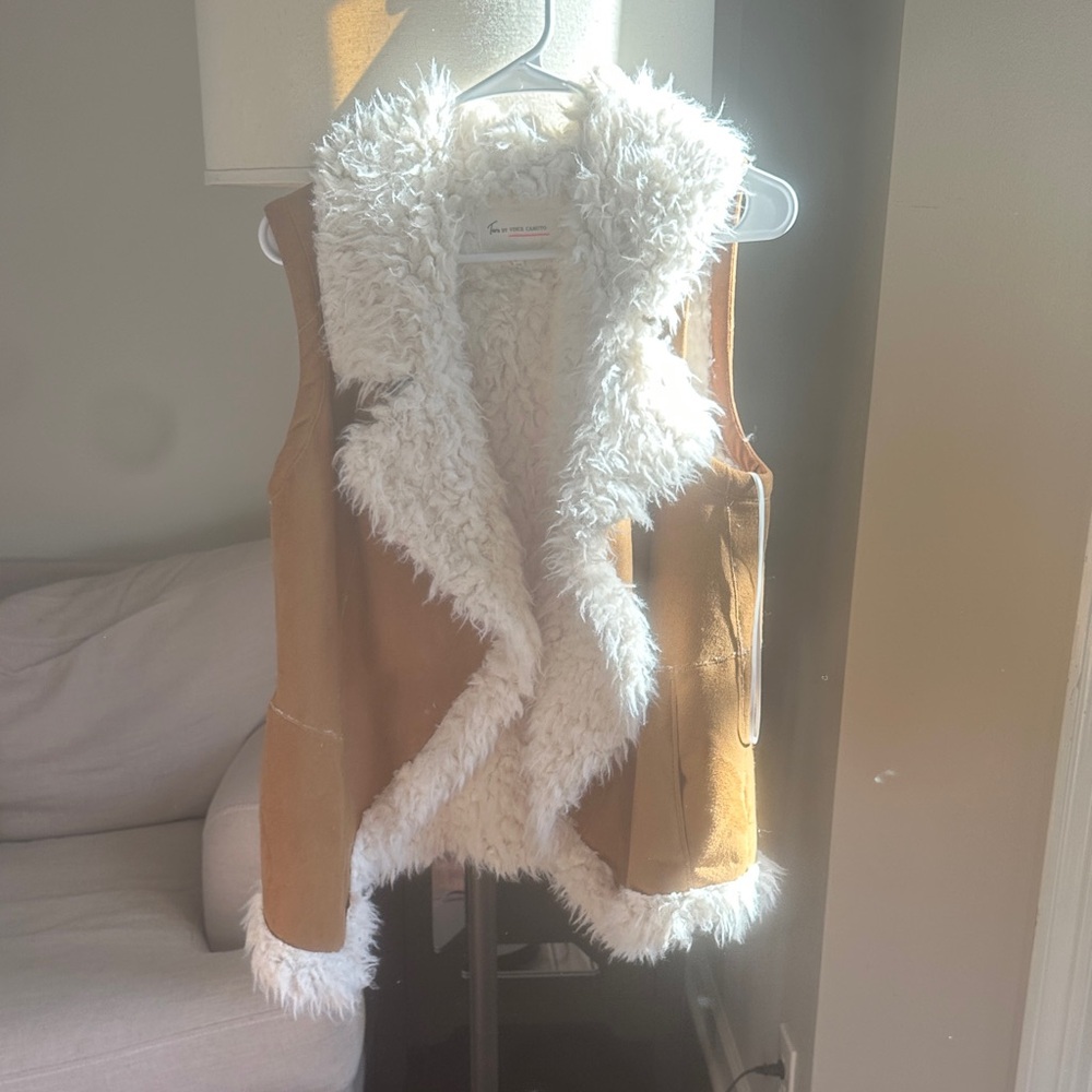 Two by Vince Camuto Tan and Cream Faux Shearling Vest